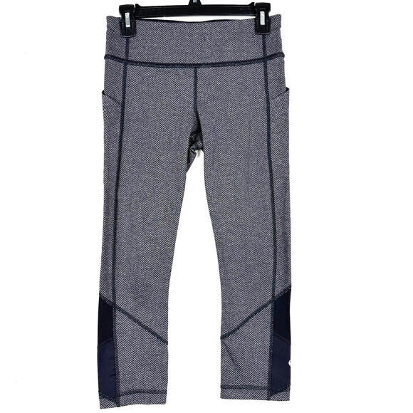 Pants - Lululemon Womens 6 Pace Rival Crop Leggings Herringbone Gray Yoga Running Gym